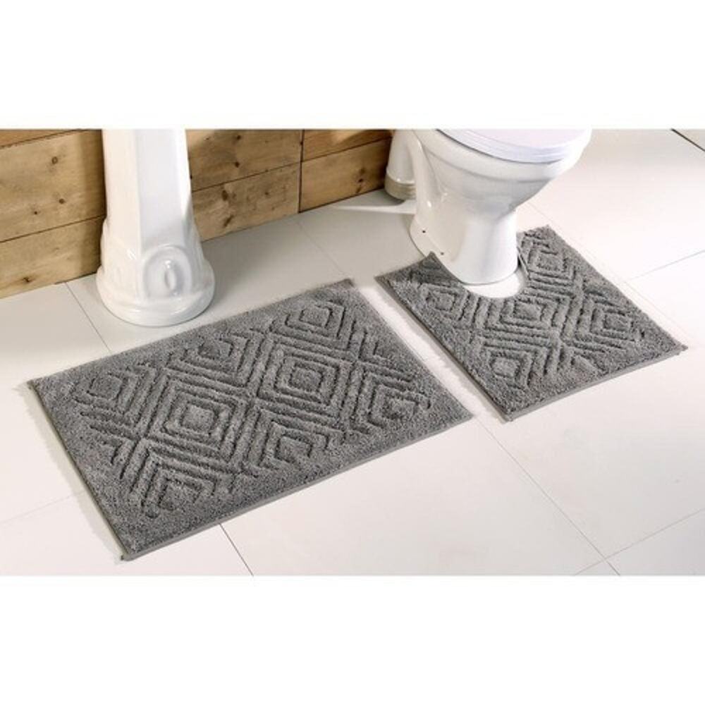 Better Trends Trier 2pc Bath Rug Set Gray Cotton Tufted 20x30 Mat & 20x20 NEW